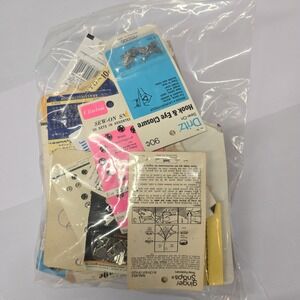 Bag of Vintage Sewing Notions Buttons Hooks Eyelets Snaps Elastic Thread